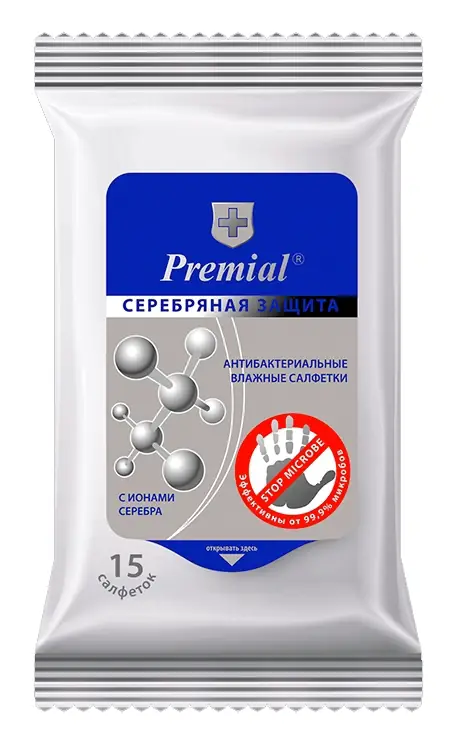 САЛФЕТКИ ВЛАЖНЫЕ PREMIAL ИОНЫ СЕРЕБРА №15