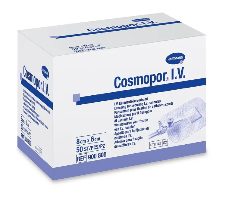 ПОВЯЗКА ПЛАСТЫРНОГО ТИПА Д/ФИКС. КАТЕТЕРОВ СТЕР. COSMOPOR I.V. 8Х6СМ