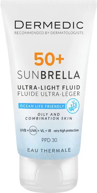 ФЛЮИД Д/ЛИЦА DERMEDIC SUNBRELLA УЛЬТРАЛЕГК. Д/ЖИР. КОМБ. КОЖИ SPF-50+ УП., 40МЛ